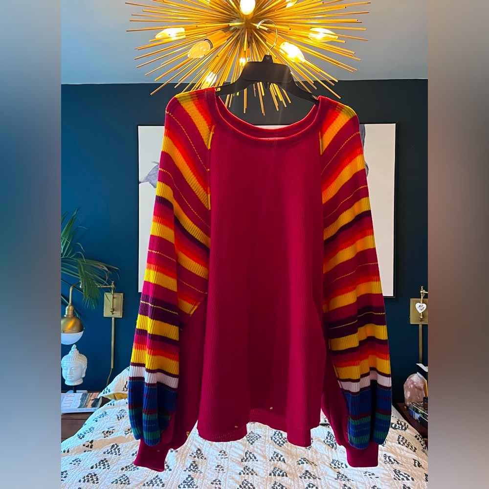 Free people red boho sweater cardigan oversized sleeves M